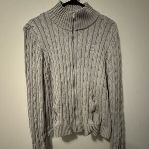 Lauren Ralph Lauren black label Light Gray Cable Knit zip up Sweater large